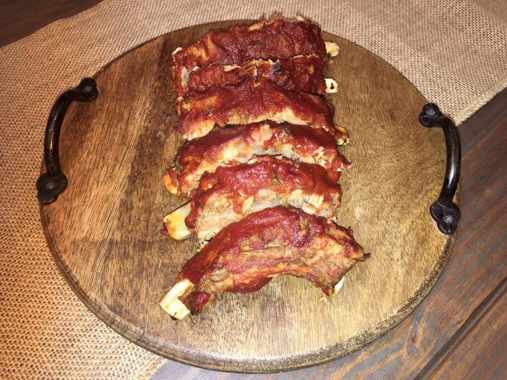 Cooked ribs with bbq sauce