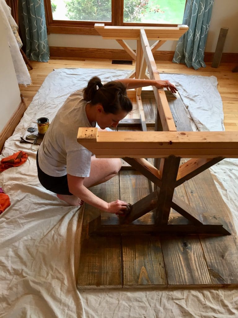 Rubbing stain on the bottom side of the homemade table.