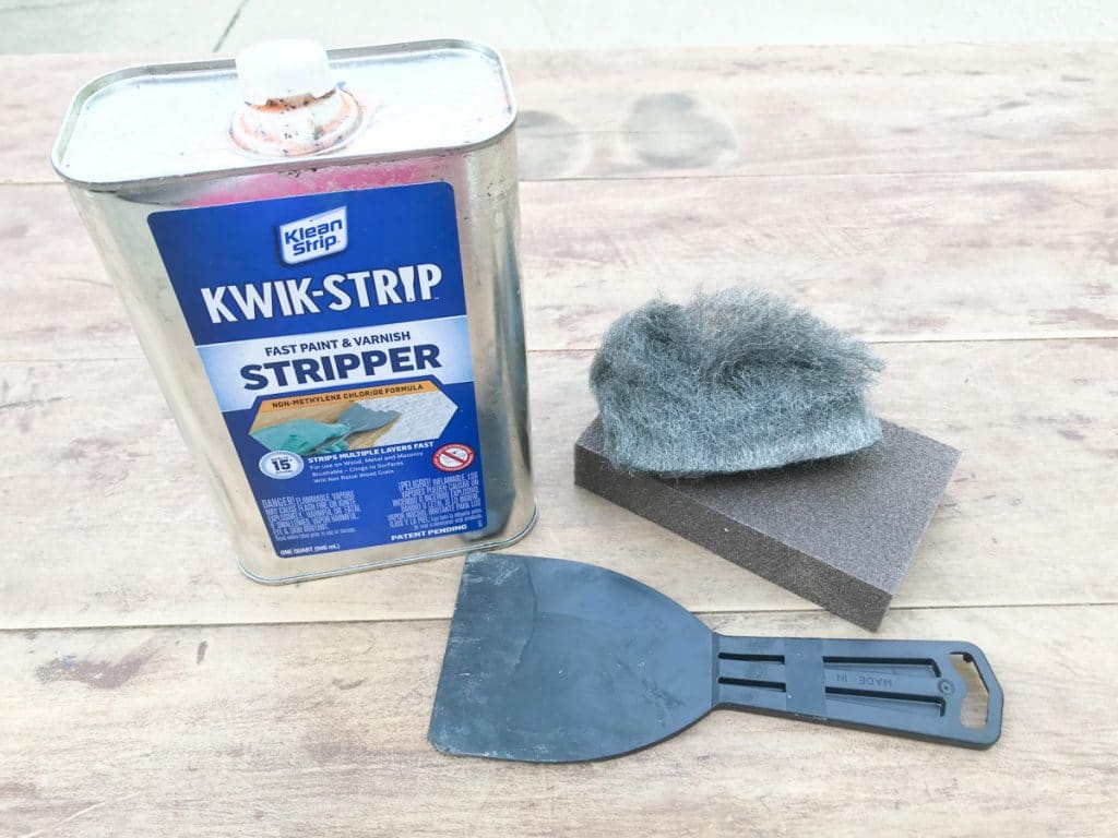 Paint stripper, sandpaper and scrapper.