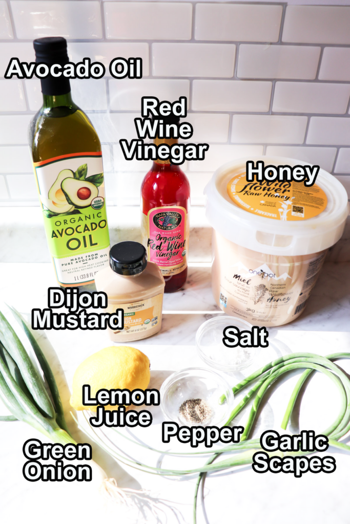 Ingredients on the counter with each item labeled.
