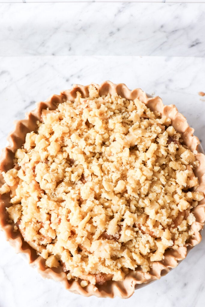 Apple Pie with Crumble topping before it is baked.